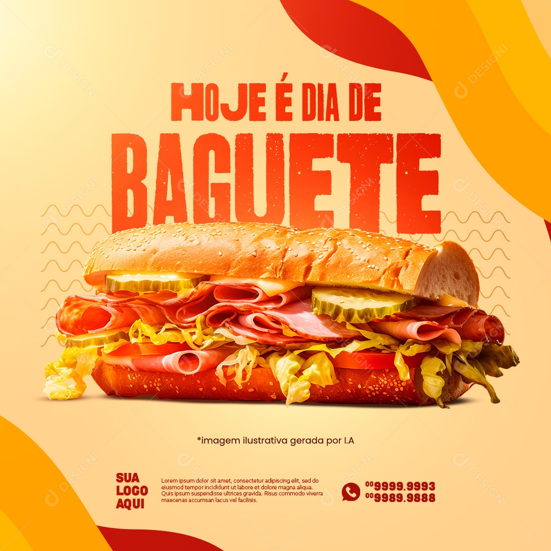 Lanchonete Hoje é Dia de Baguete Social Media PSD Editável