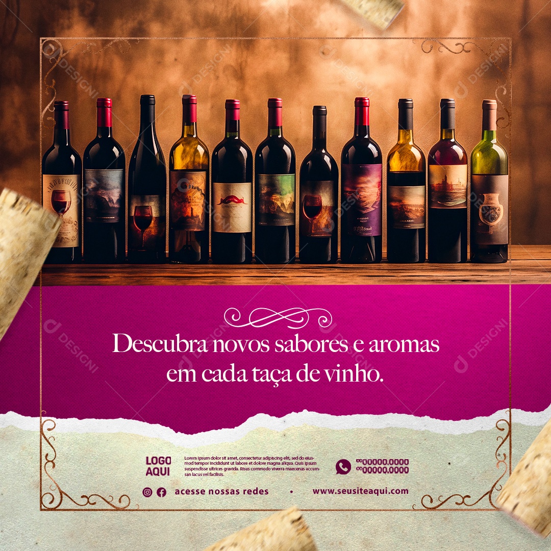 Casa de Vinho Descubra Novos Sabores e Aromas Social Media PSD Editável
