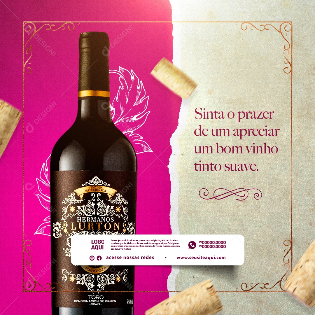 Casa de Vinho Sinta o Prazer de Um Apreciar um Bom Vinho Social Media PSD Editável