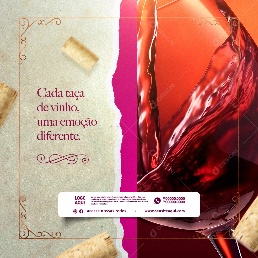 Casa de Vinho Cada Taça de Vinho uma Emoção Social Media PSD Editável
