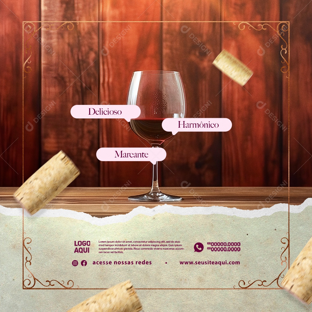 Casa de Vinho Delicioso Marcante Harmônico Social Media PSD Editável