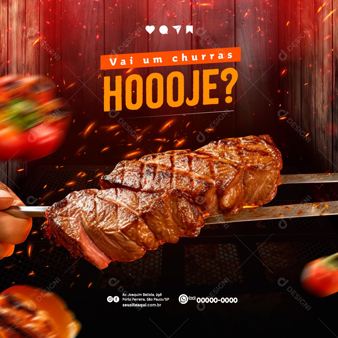 Churrascaria Vai um Churras Hoje Social Media PSD Editável