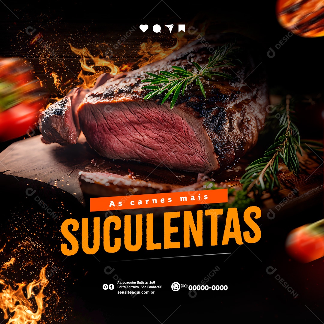 Churrascaria As Carnes mais Suculentas Social Media PSD Editável
