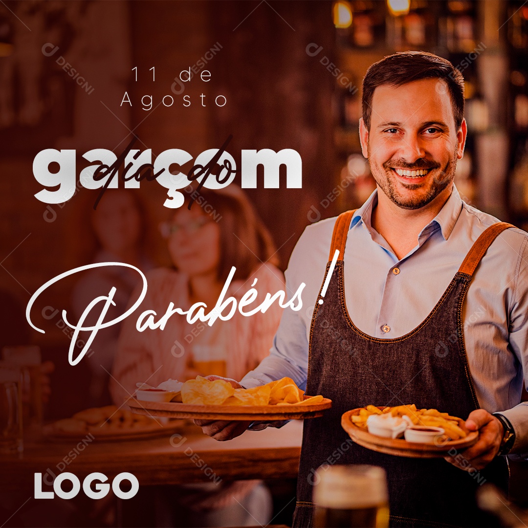 Social Media Dia Do Garçom 11 De Agosto Parabéns PSD Editável