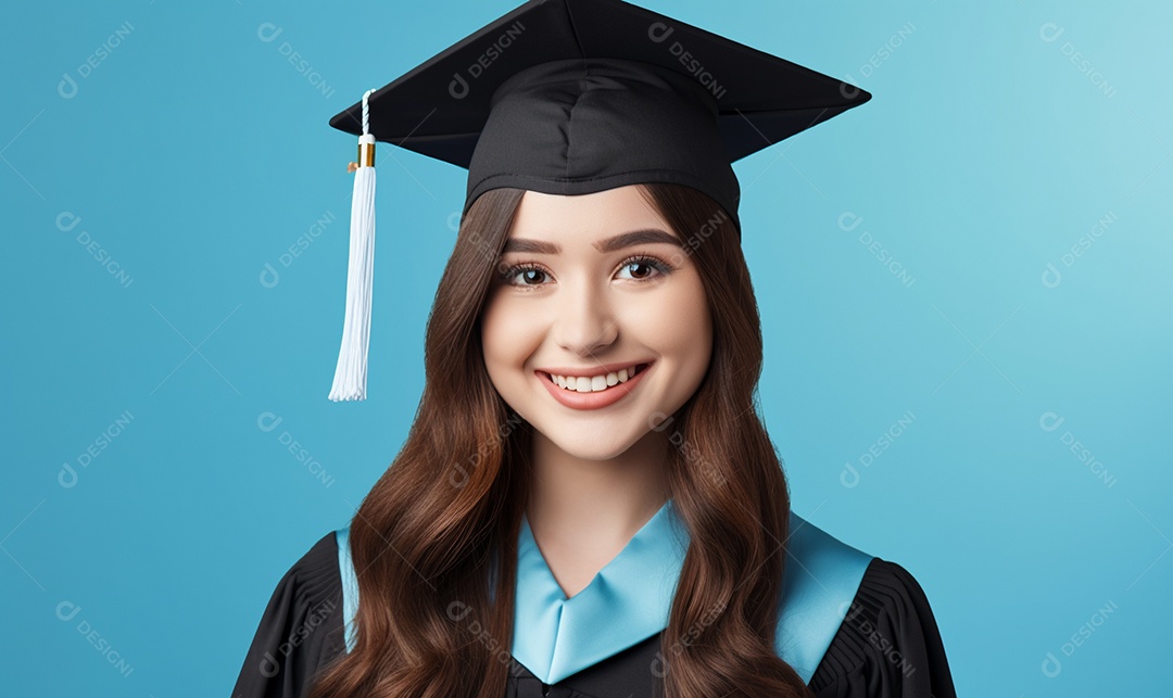 Jovem sorridente estudante com chapéu de formatura