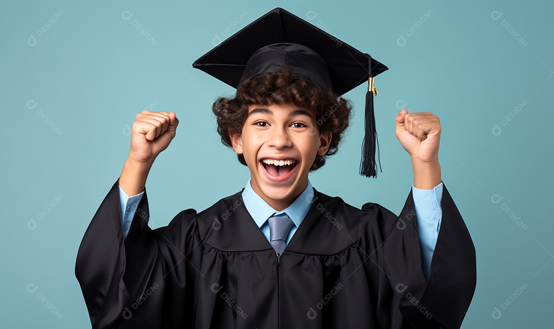 Jovem sorridente estudante com chapéu de formatura