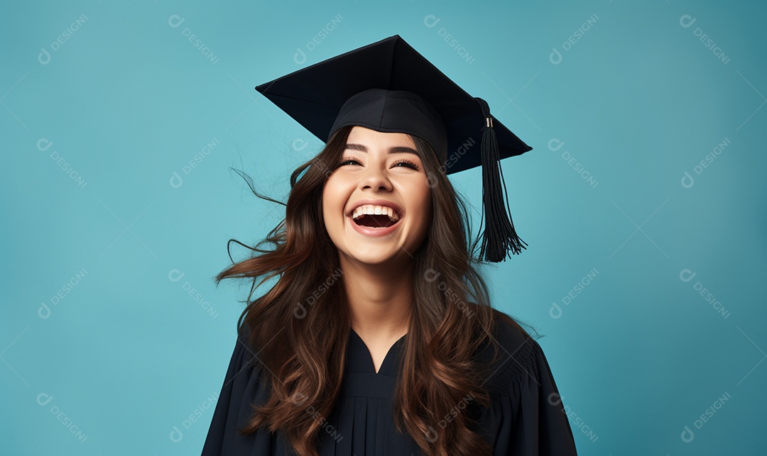 Jovem sorridente estudante com chapéu de formatura