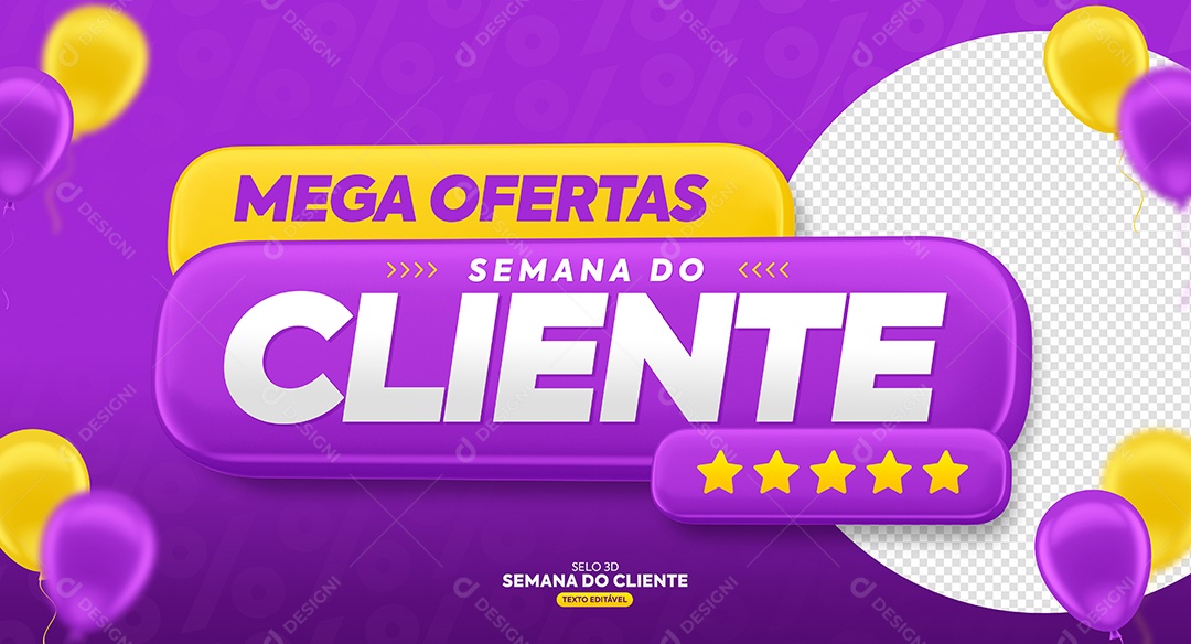 Selo 3D Mega Ofertas Semana Do Cliente Roxo Para Composição PSD
