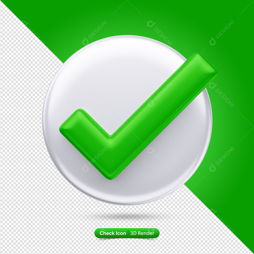 Ícone 3D Sinal De Correto Verde Para Composição