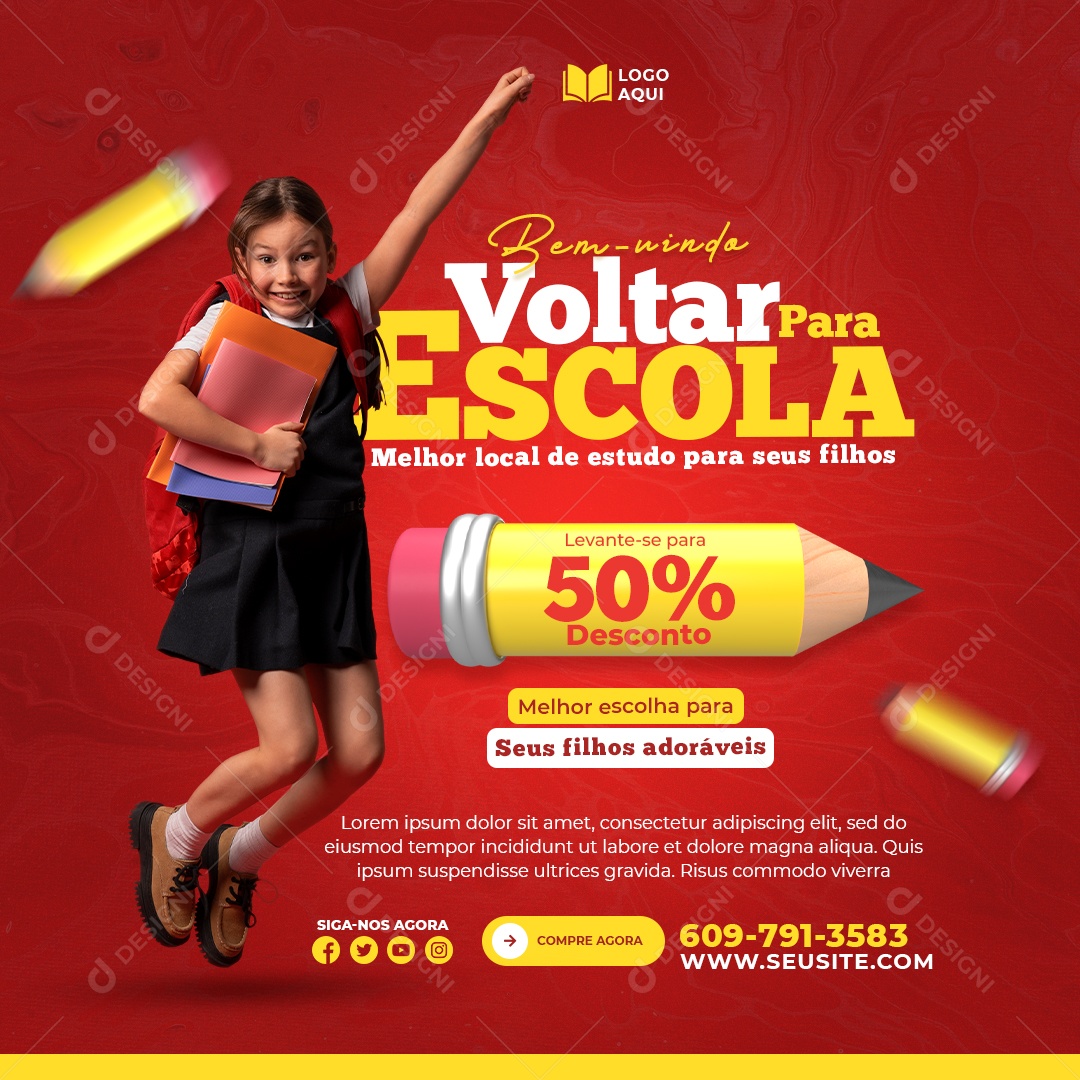 Voltar as Aulas Social Media PSD Editável