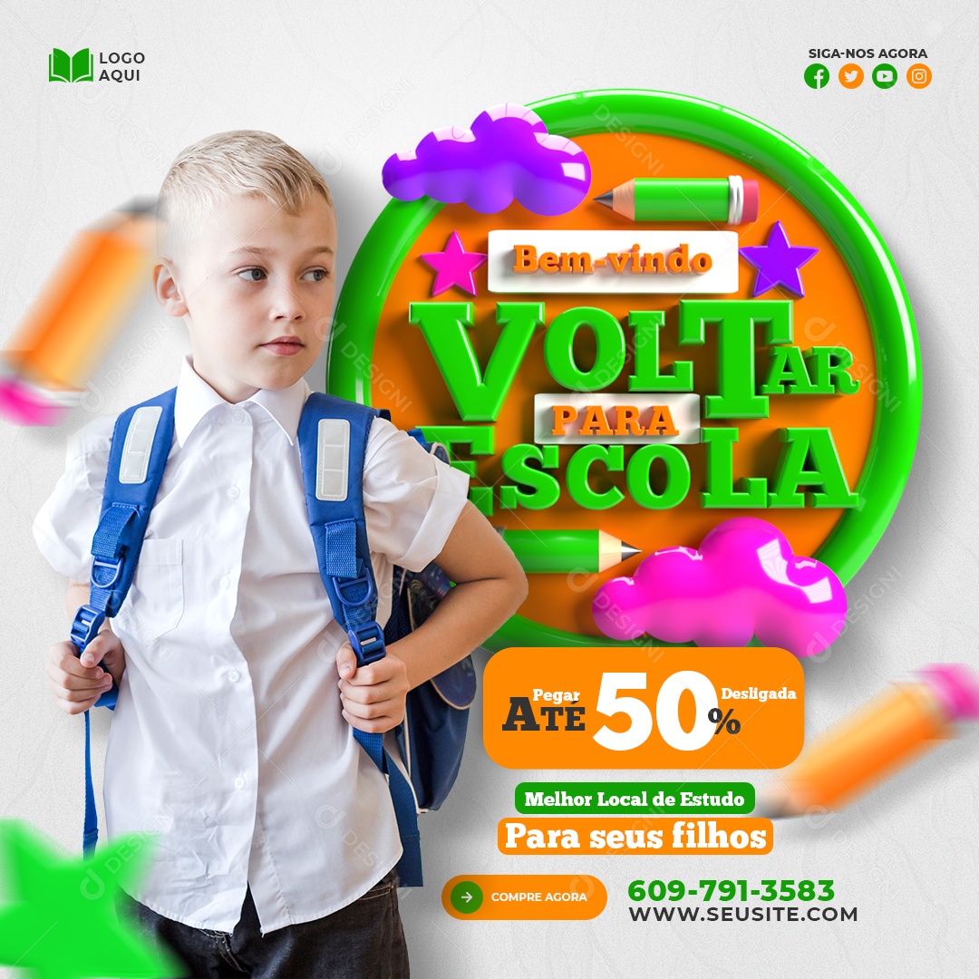 Voltar as Aulas Social Media PSD Editável