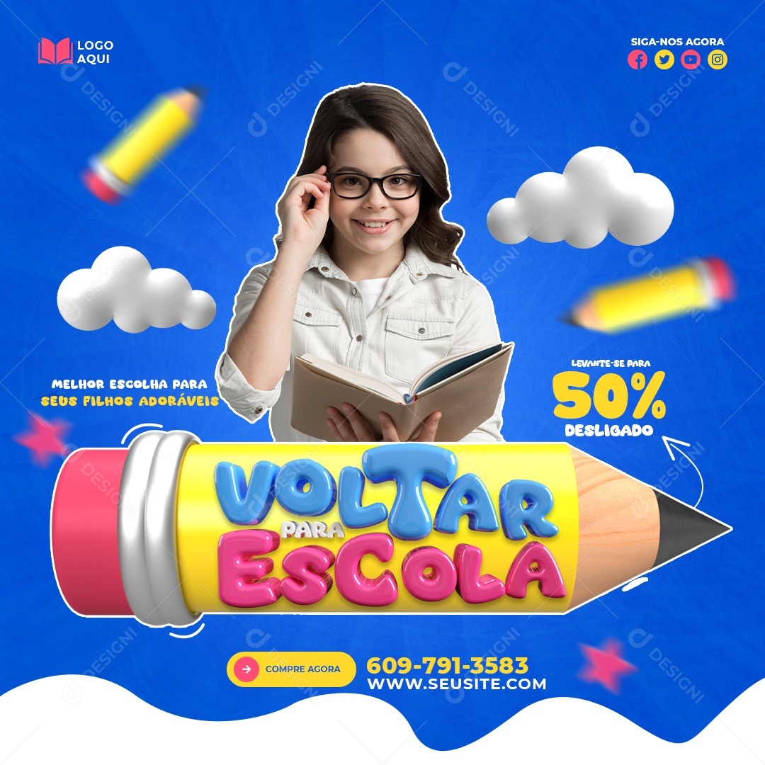 Voltar as Aulas Social Media PSD Editável