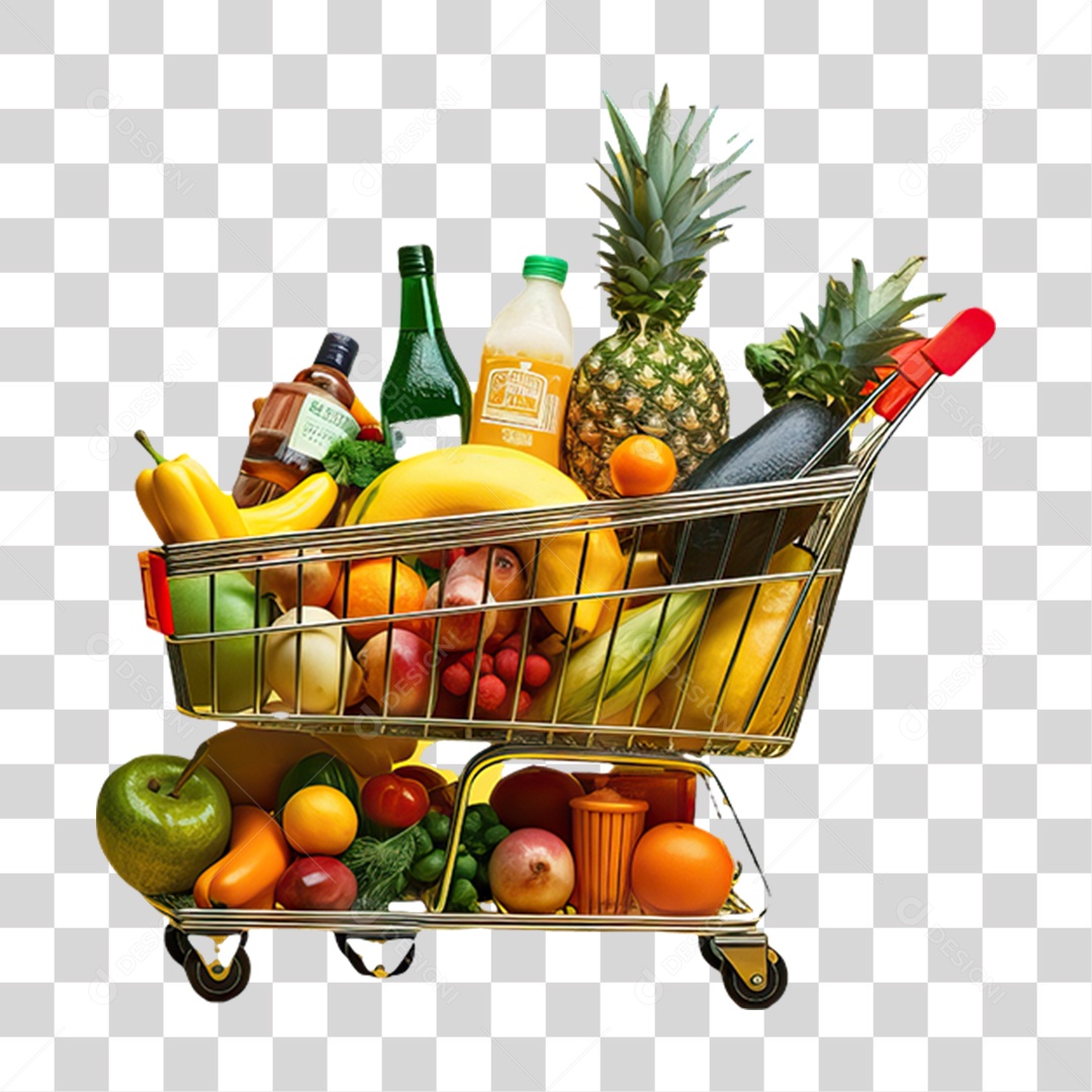 Carrinho com Verduras Frutas e Legumes PNG Transparente