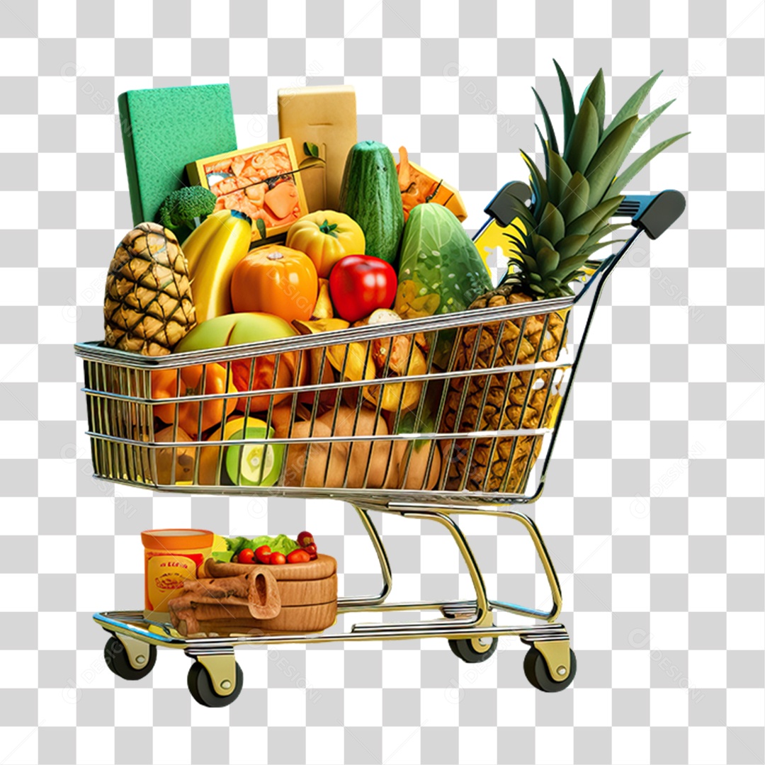 Carrinho com Verduras Frutas e Legumes PNG Transparente