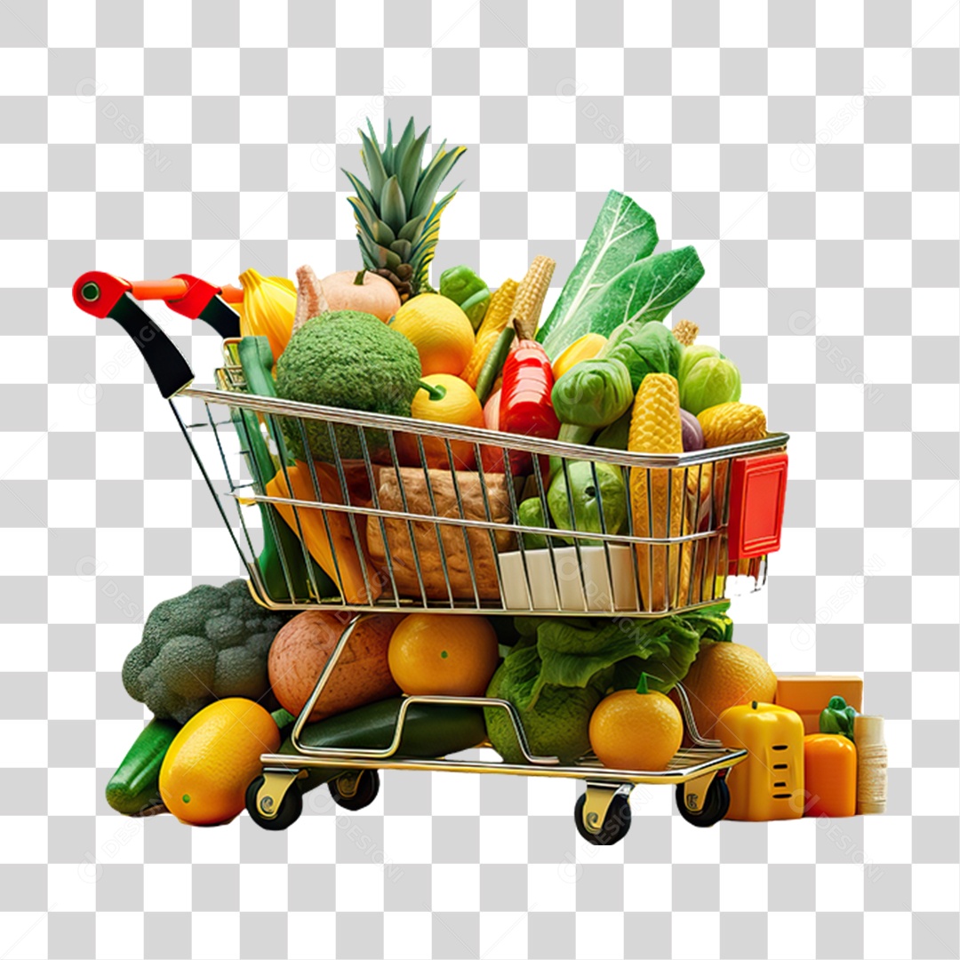 Carrinho com Verduras Frutas e Legumes PNG Transparente