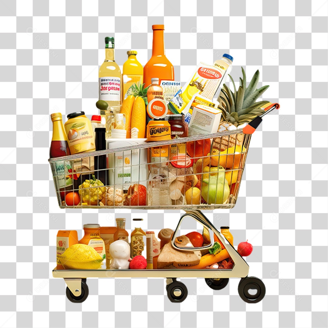Carrinho com Verduras Frutas e Legumes PNG Transparente