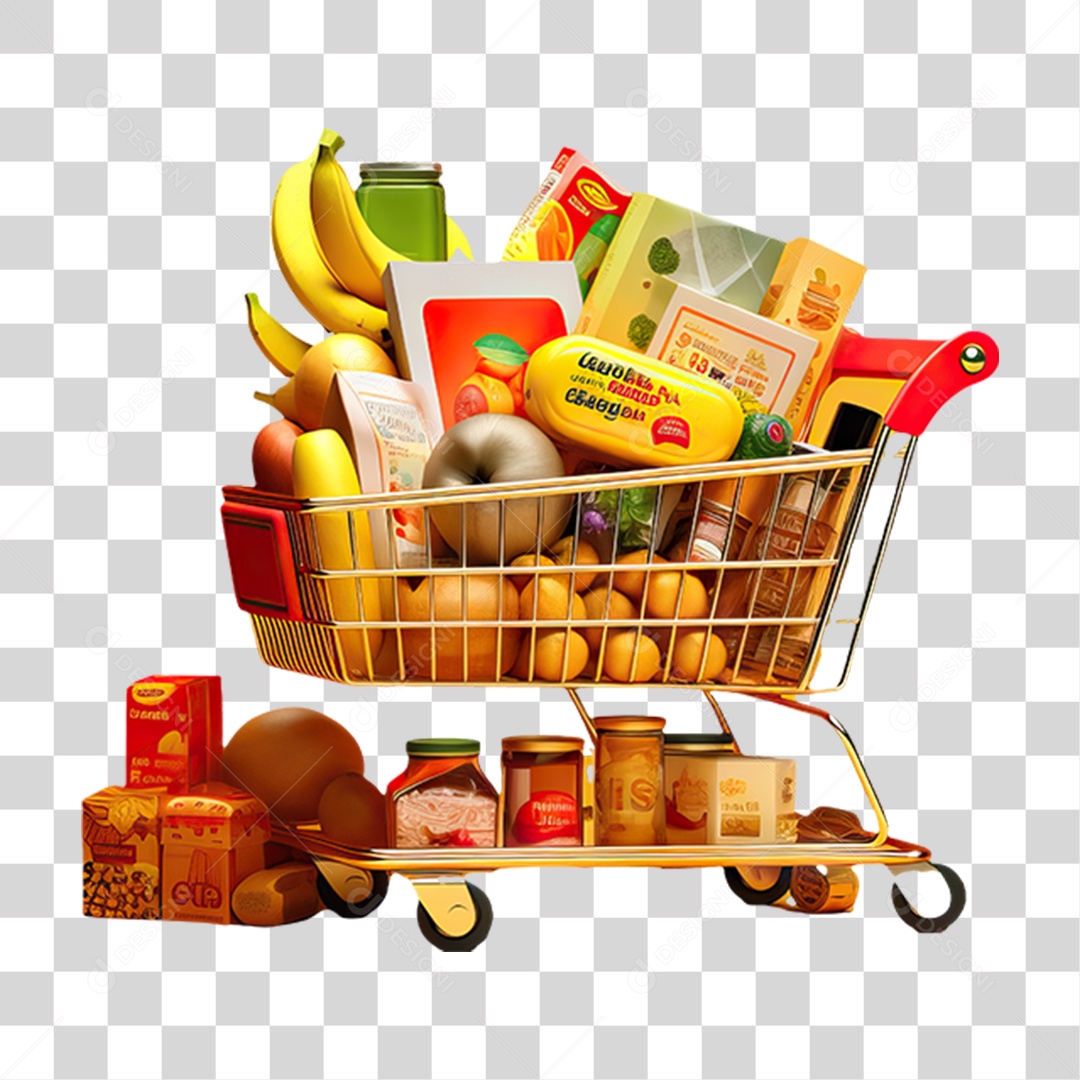 Carrinho com Verduras Frutas e Legumes PNG Transparente