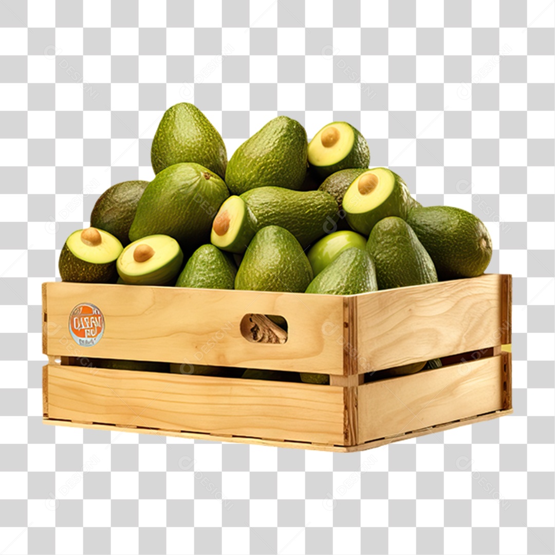 Caixa de Madeira com Verduras Frutas e Legumes PNG Transparente