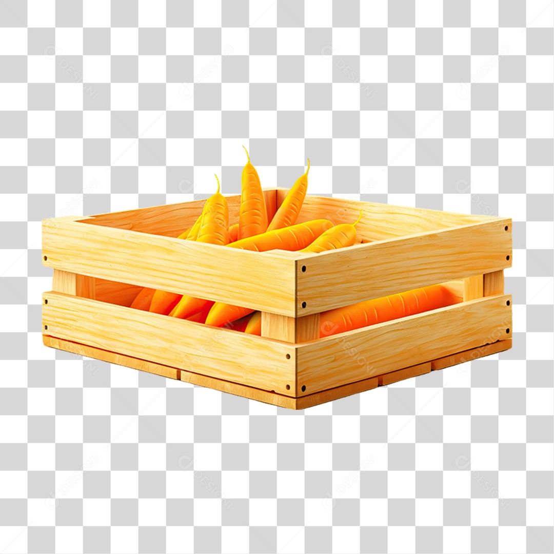 Caixa de Madeira com Verduras Frutas e Legumes PNG Transparente