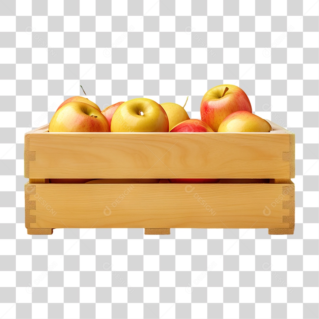 Caixa de Madeira com Verduras Frutas e Legumes PNG Transparente