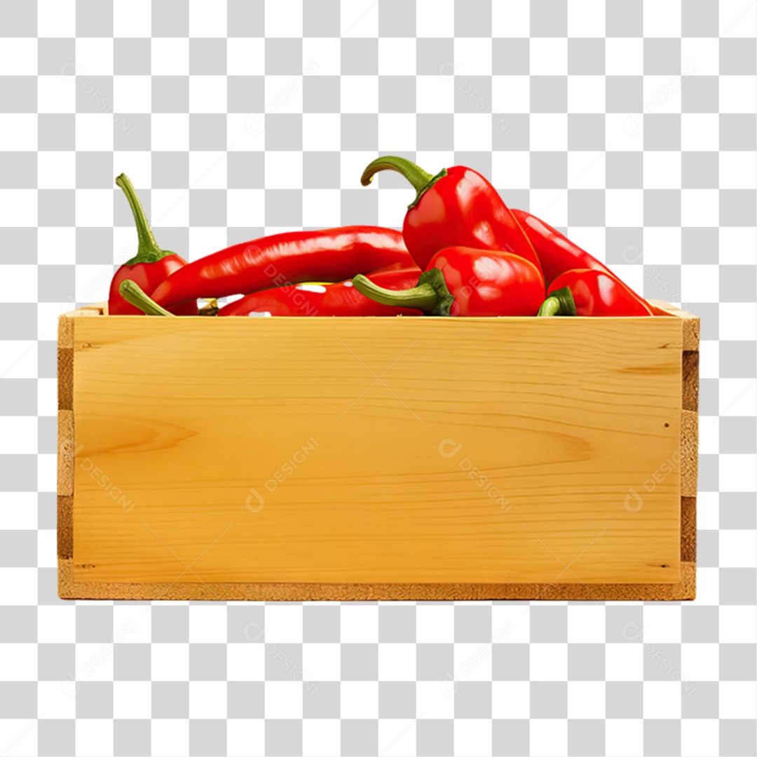Caixa de Madeira com Verduras Frutas e Legumes PNG Transparente