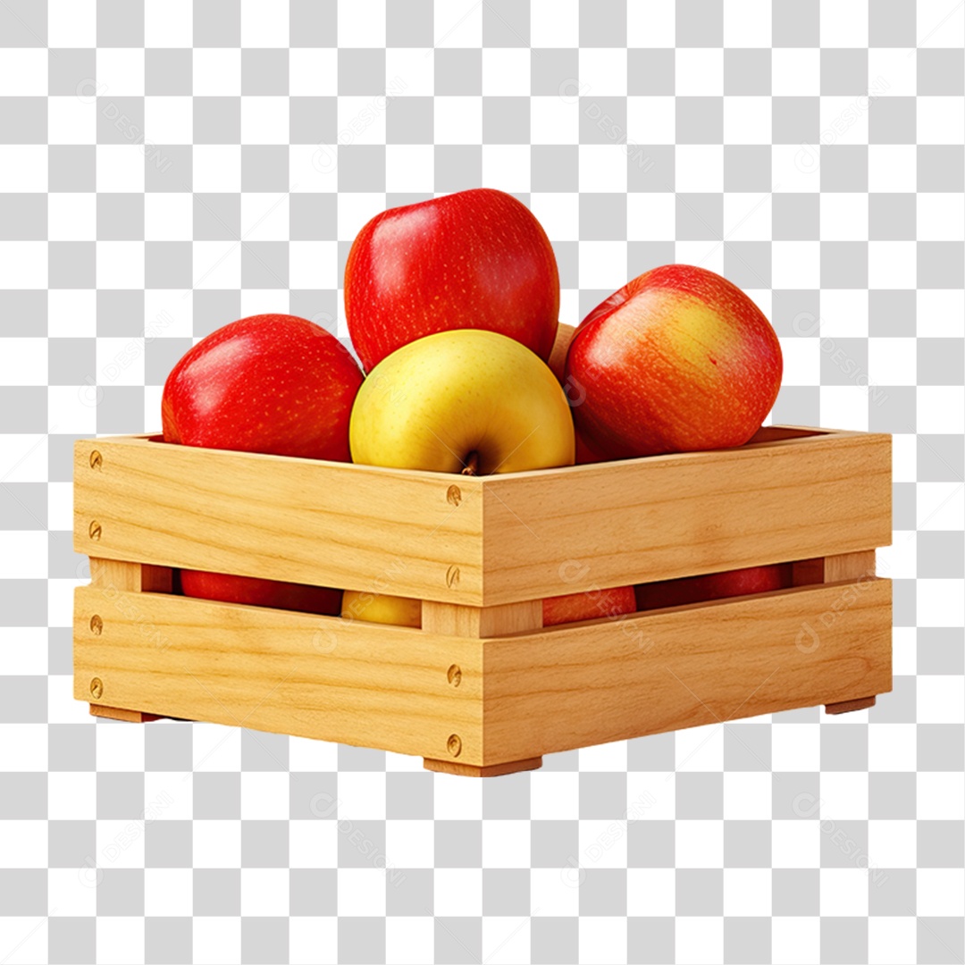 Caixa de Madeira com Verduras Frutas e Legumes PNG Transparente