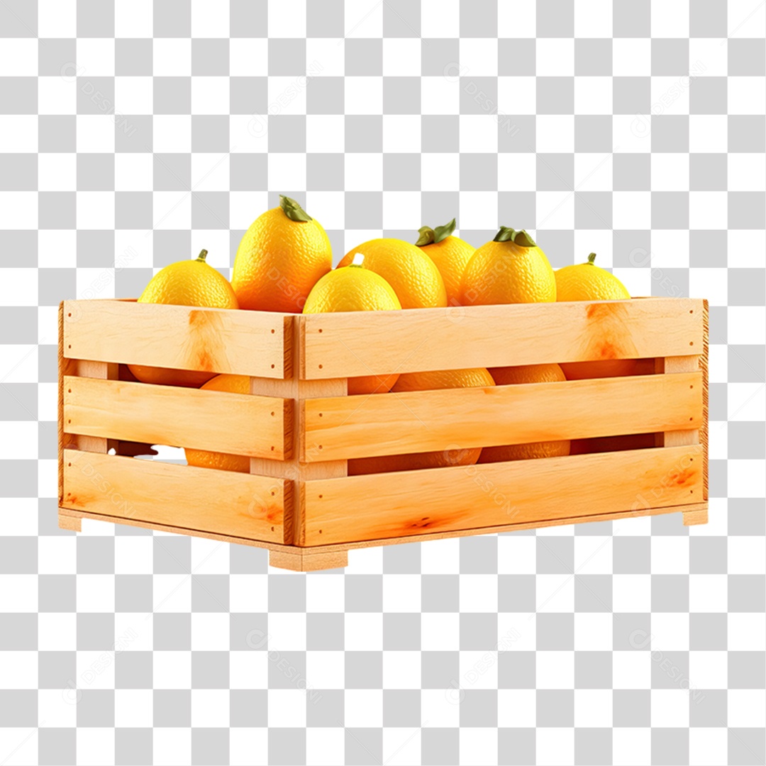 Caixa de Madeira com Verduras Frutas e Legumes PNG Transparente