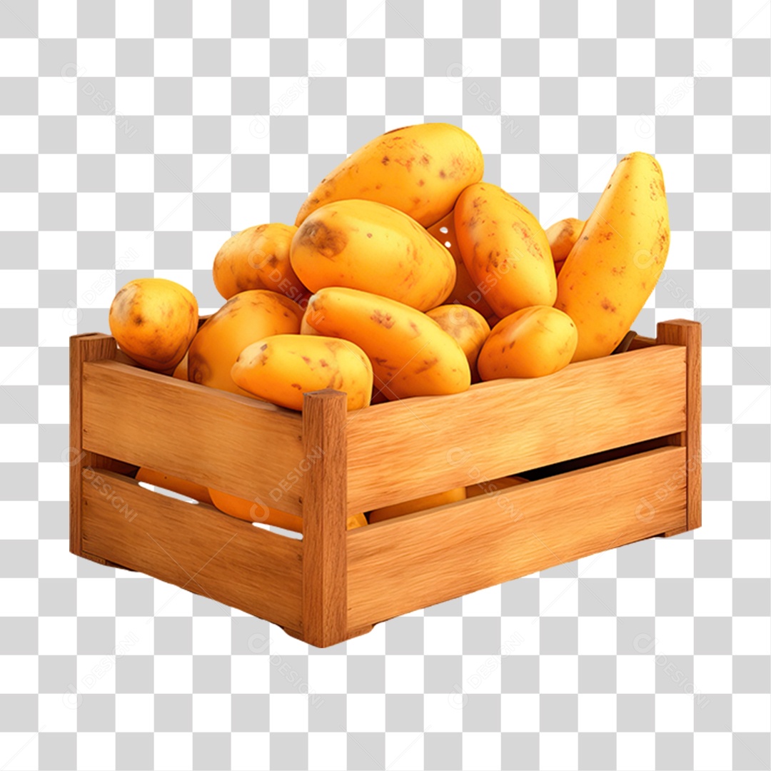 Caixa de Madeira com Verduras Frutas e Legumes PNG Transparente