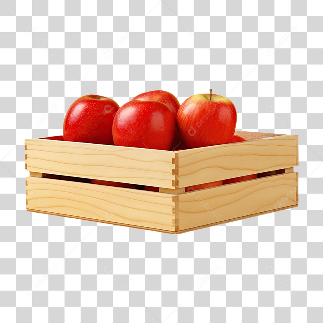 Caixa de Madeira com Verduras Frutas e Legumes PNG Transparente