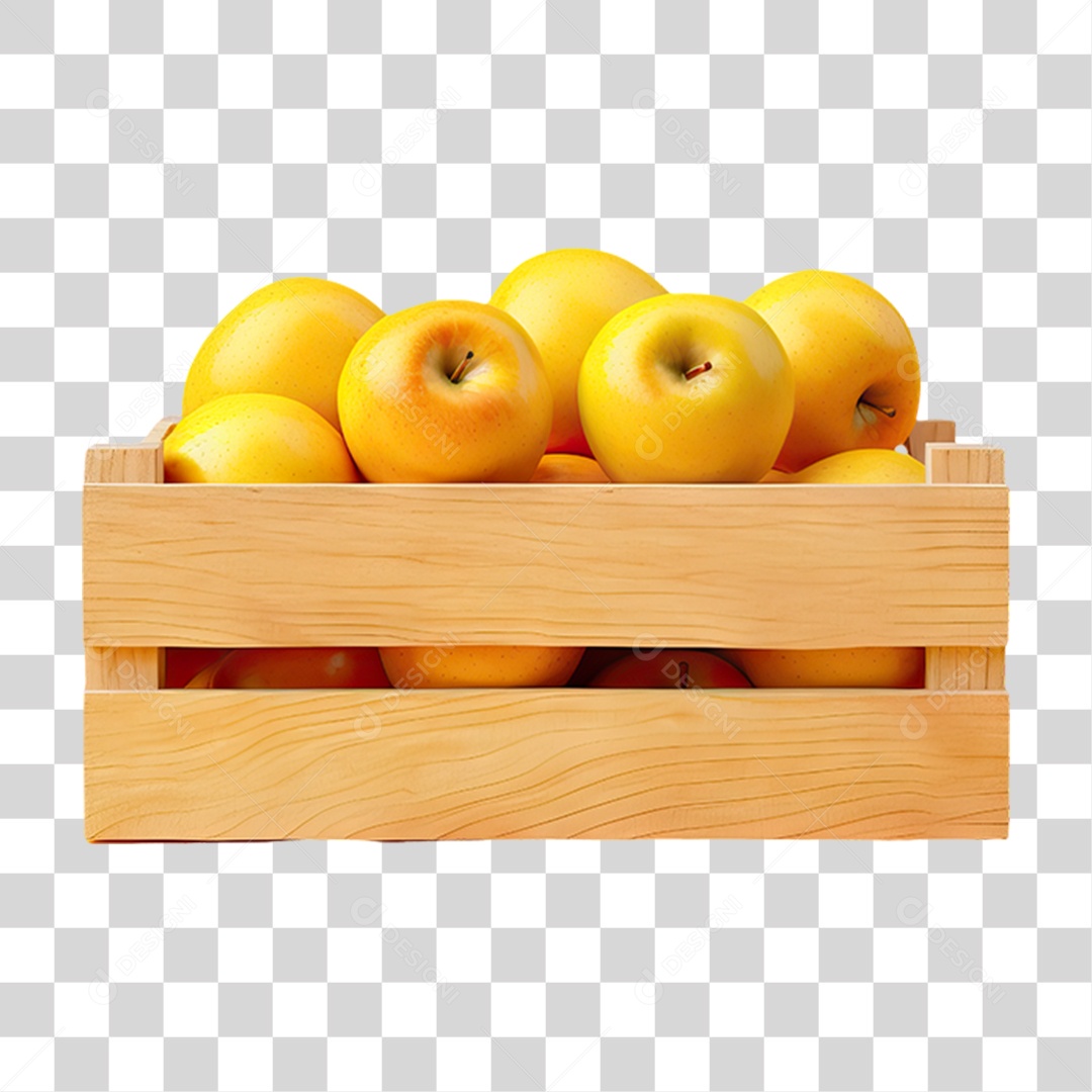 Caixa de Madeira com Verduras Frutas e Legumes PNG Transparente