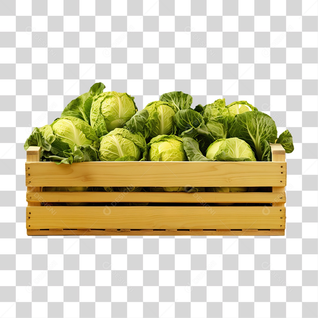 Caixa de Madeira com Verduras Frutas e Legumes PNG Transparente