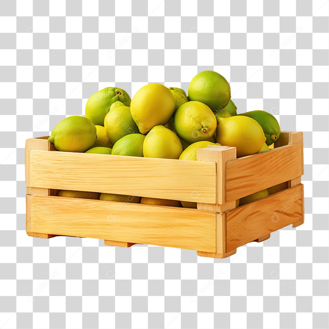 Caixa de Madeira com Verduras Frutas e Legumes PNG Transparente