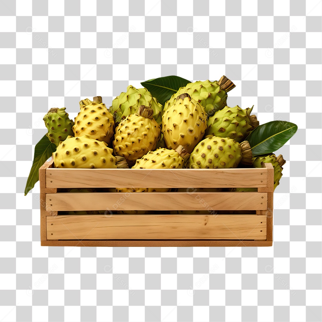 Caixa de Madeira com Verduras Frutas e Legumes PNG Transparente