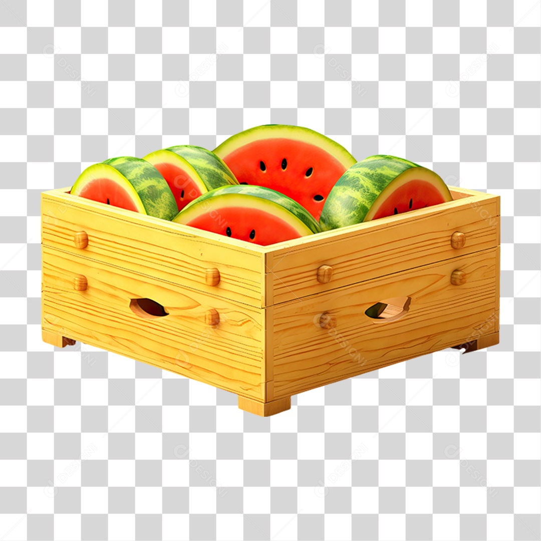 Caixa de Madeira com Verduras Frutas e Legumes PNG Transparente