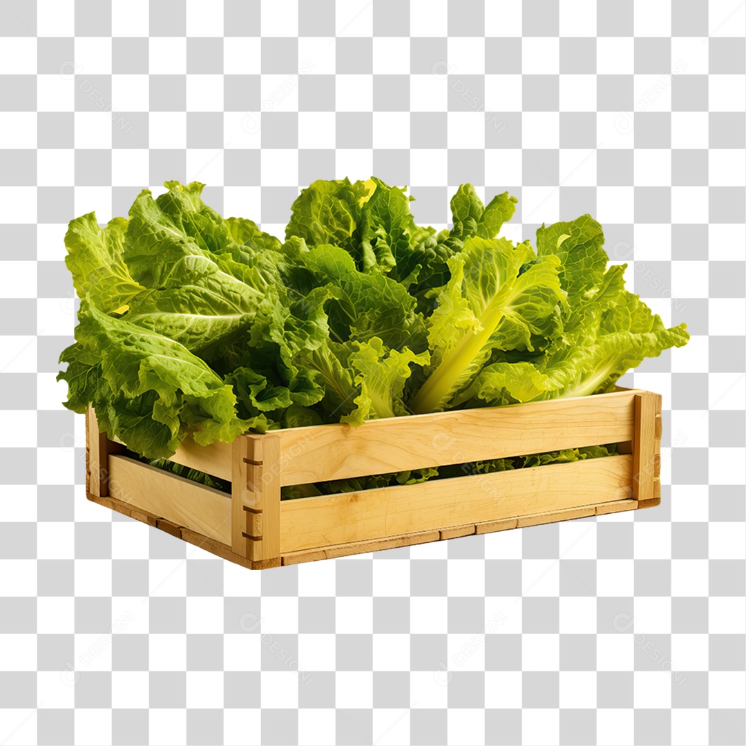 Caixa de Madeira com Verduras Frutas e Legumes PNG Transparente