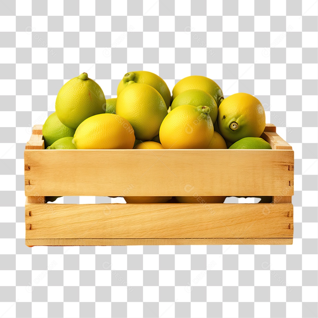 Caixa de Madeira com Verduras Frutas e Legumes PNG Transparente