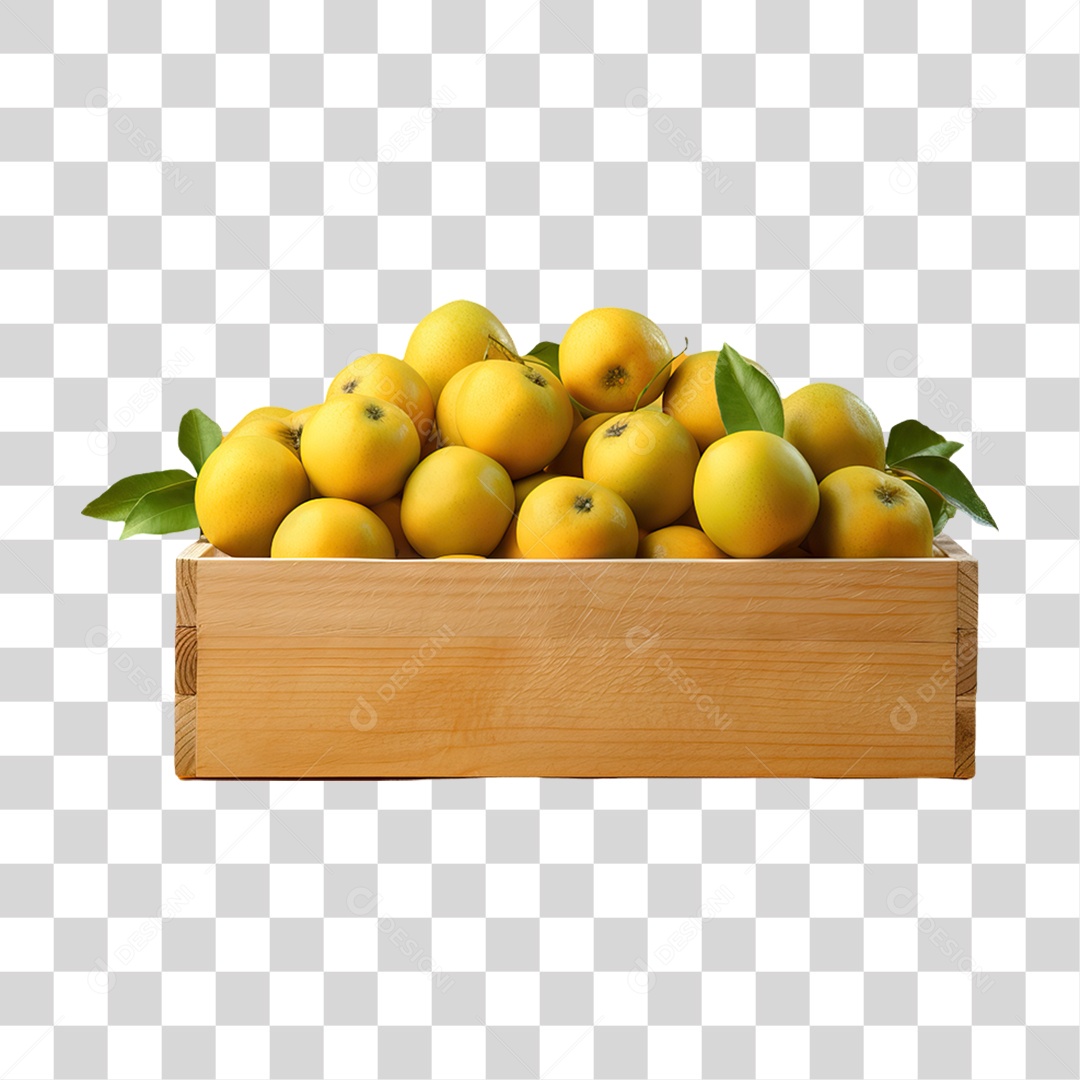 Caixa de Madeira com Verduras Frutas e Legumes PNG Transparente