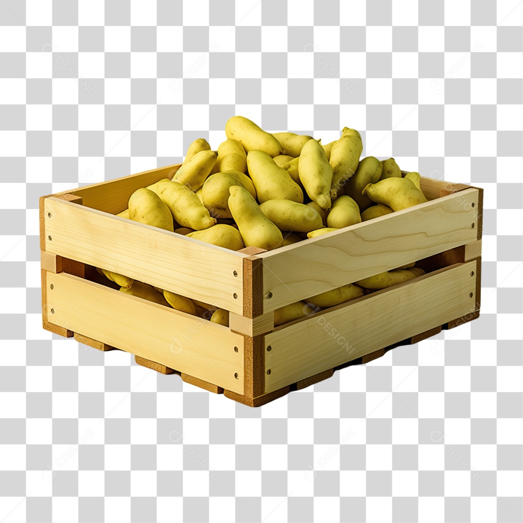 Caixa de Madeira com Verduras Frutas e Legumes PNG Transparente