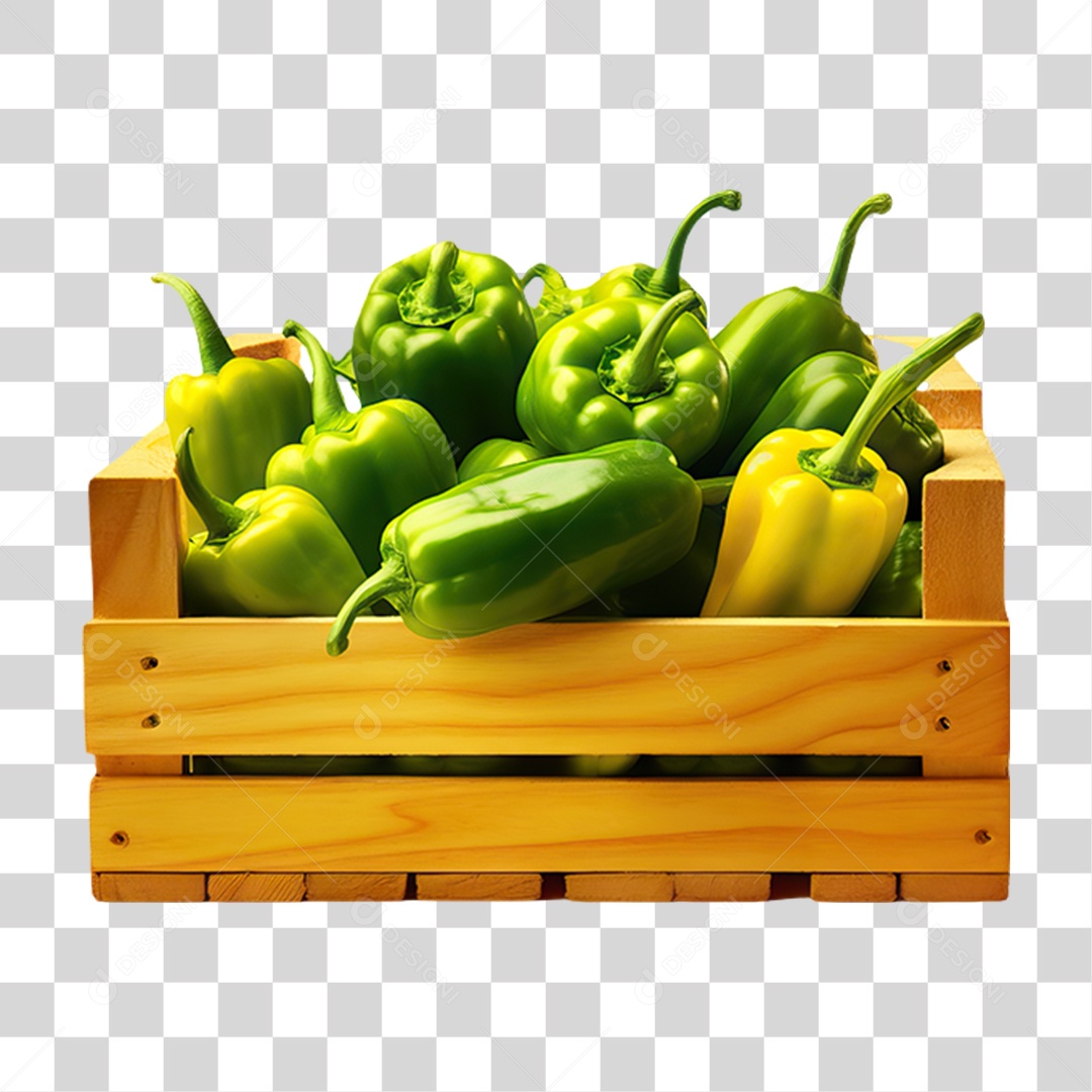 Caixa de Madeira com Verduras Frutas e Legumes PNG Transparente