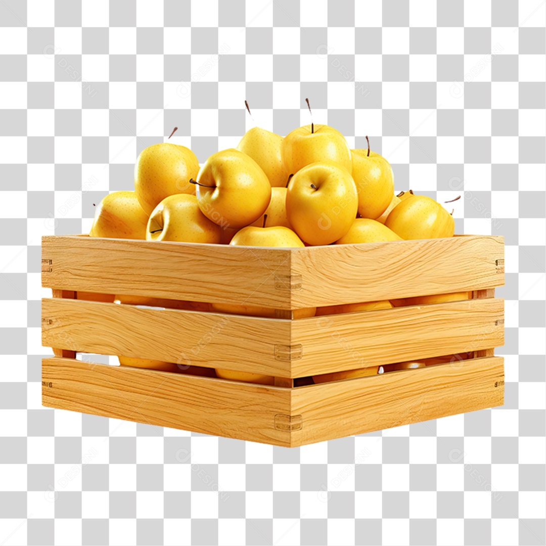 Caixa de Madeira com Verduras Frutas e Legumes PNG Transparente