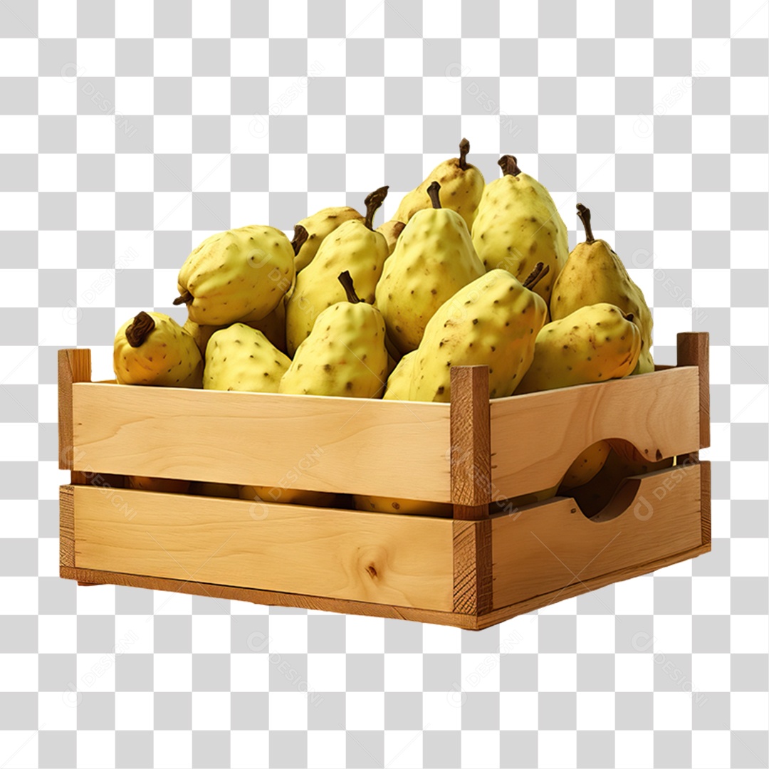 Caixa de Madeira com Verduras Frutas e Legumes PNG Transparente