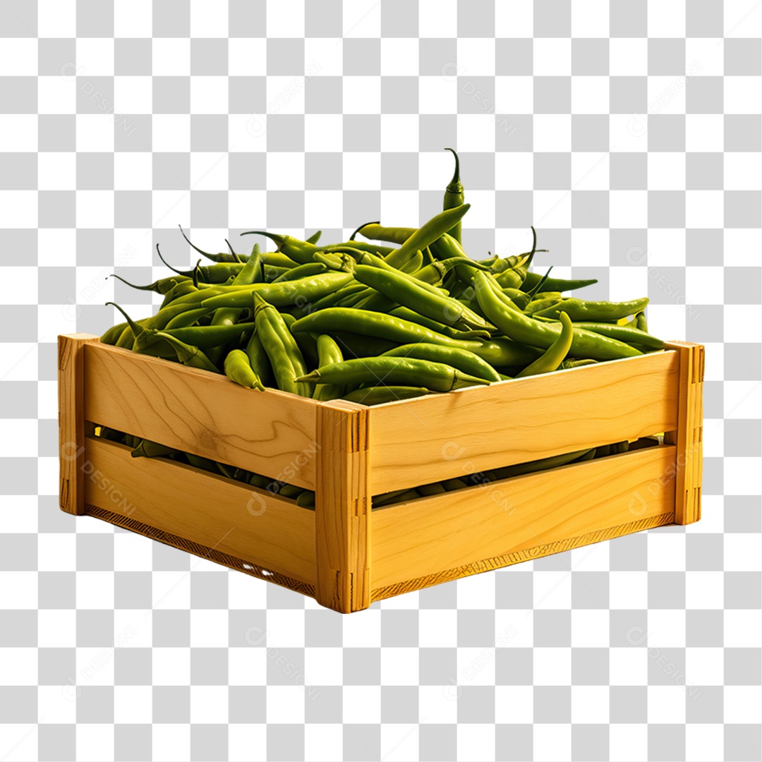 Caixa de Madeira com Verduras Frutas e Legumes PNG Transparente