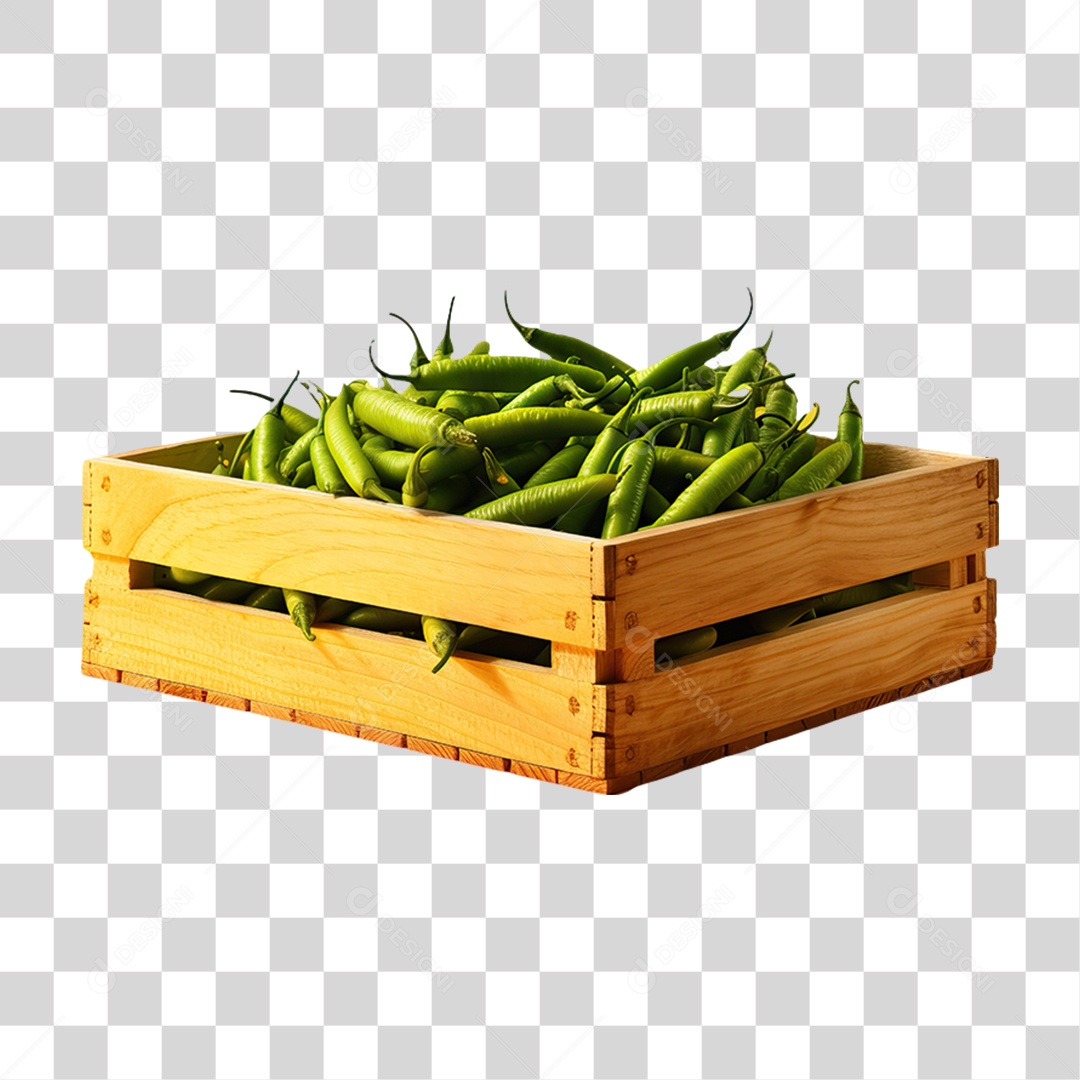 Caixa de Madeira com Verduras Frutas e Legumes PNG Transparente