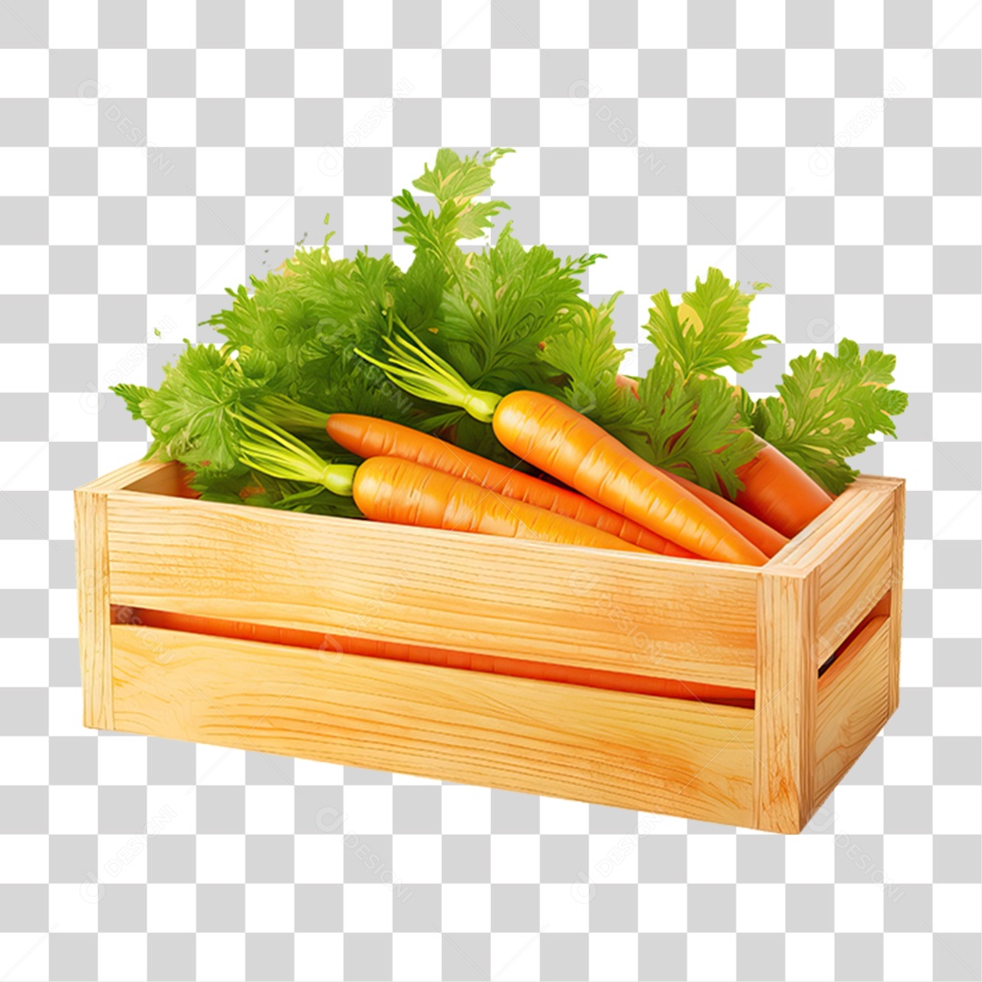 Caixa de Madeira com Verduras Frutas e Legumes PNG Transparente