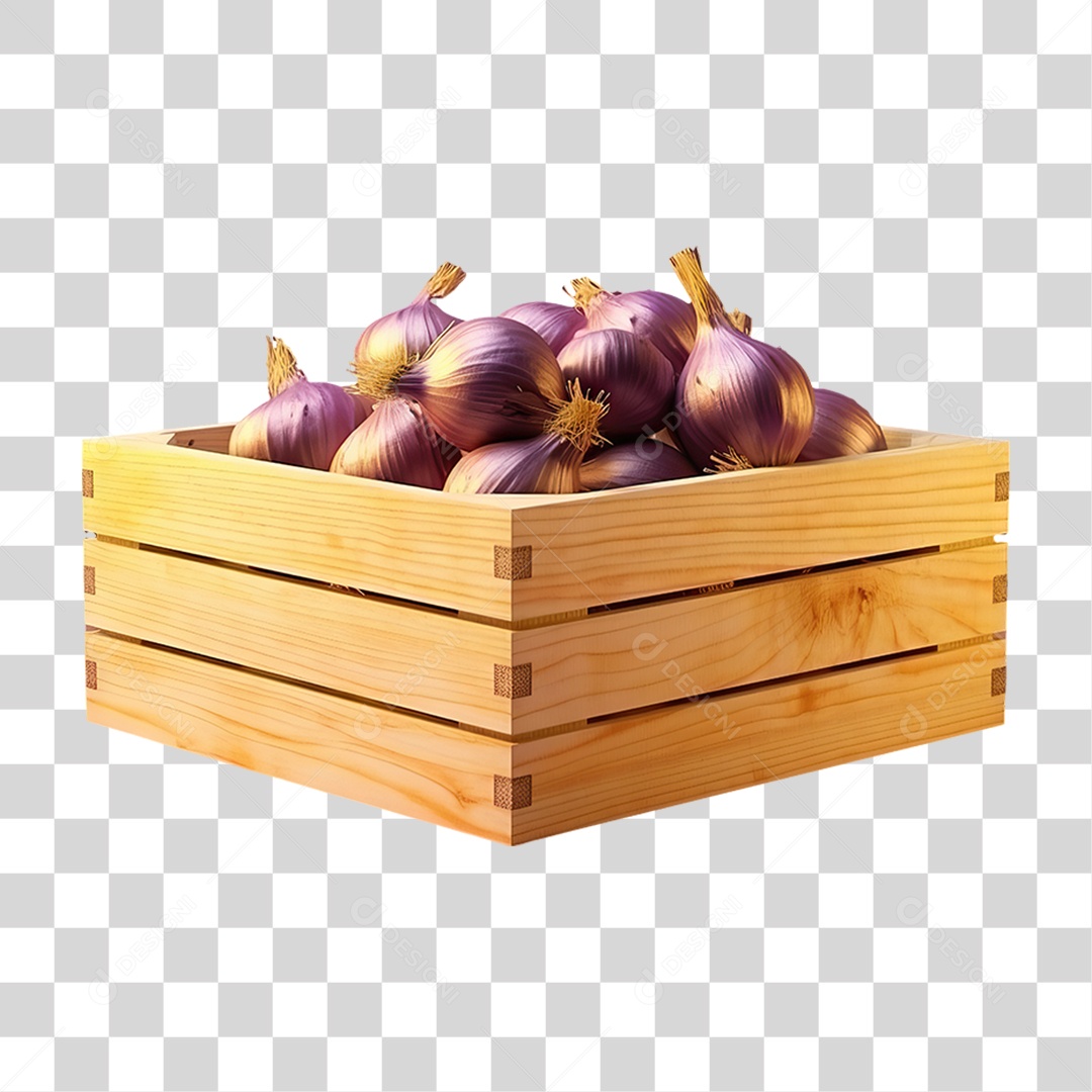 Caixa de Madeira com Verduras Frutas e Legumes PNG Transparente