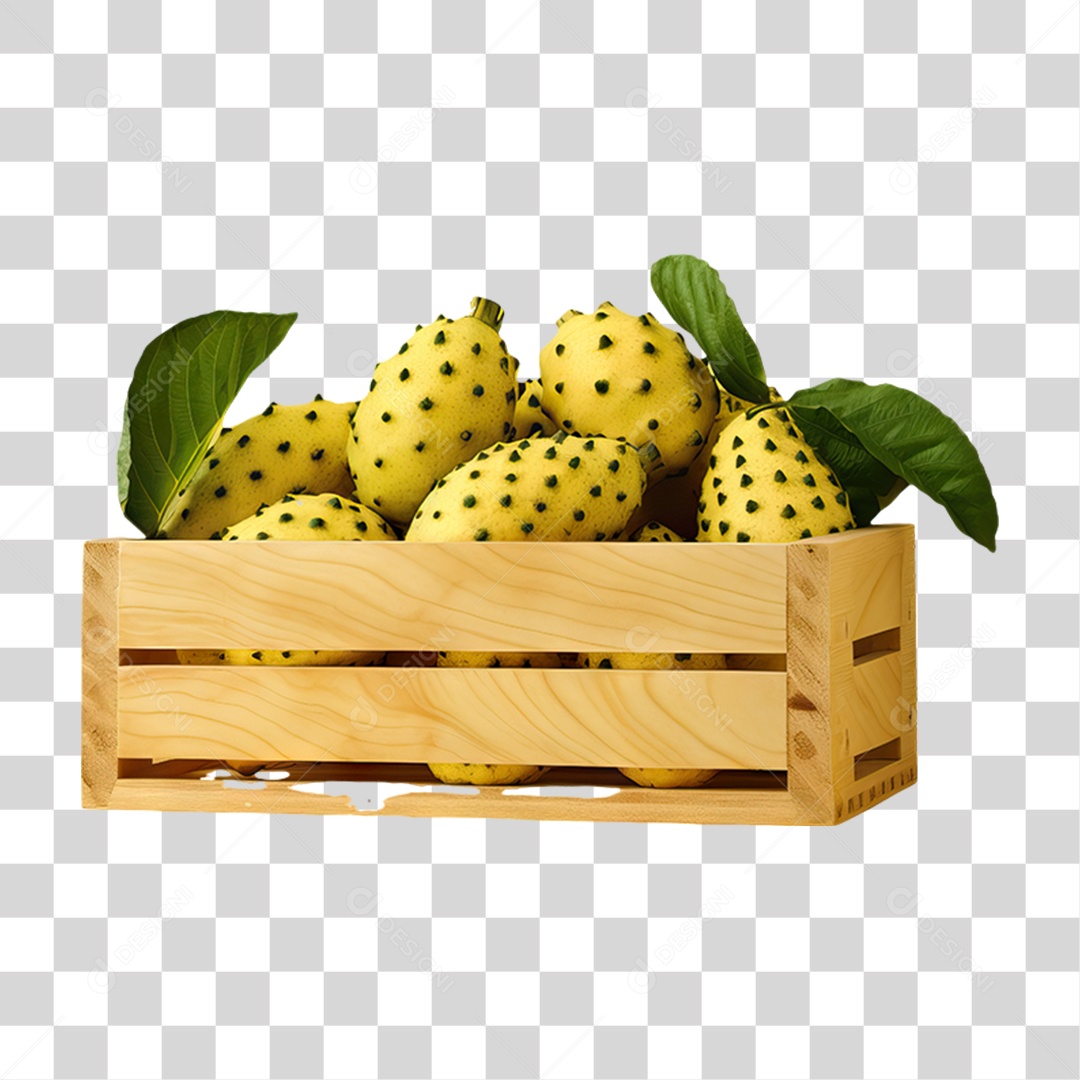 Caixa de Madeira com Verduras Frutas e Legumes PNG Transparente