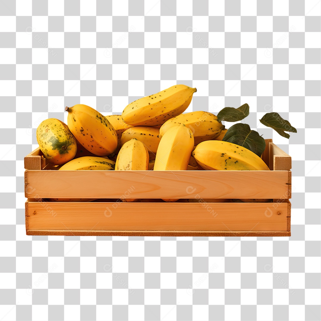 Caixa de Madeira com Verduras Frutas e Legumes PNG Transparente