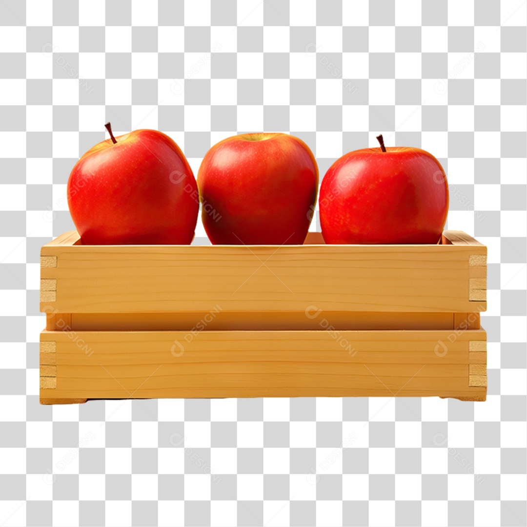 Caixa de Madeira com Verduras Frutas e Legumes PNG Transparente