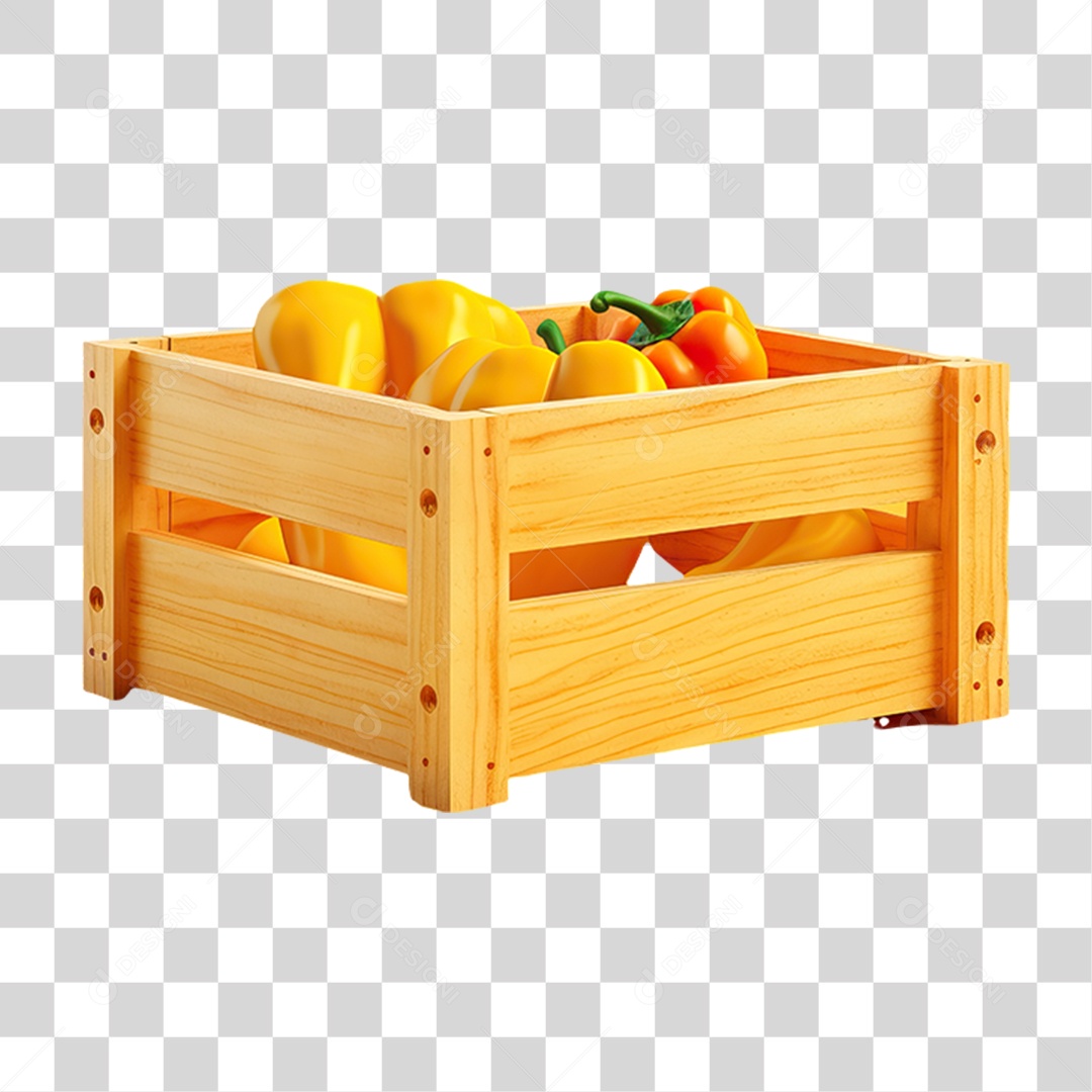Caixa de Madeira com Verduras Frutas e Legumes PNG Transparente