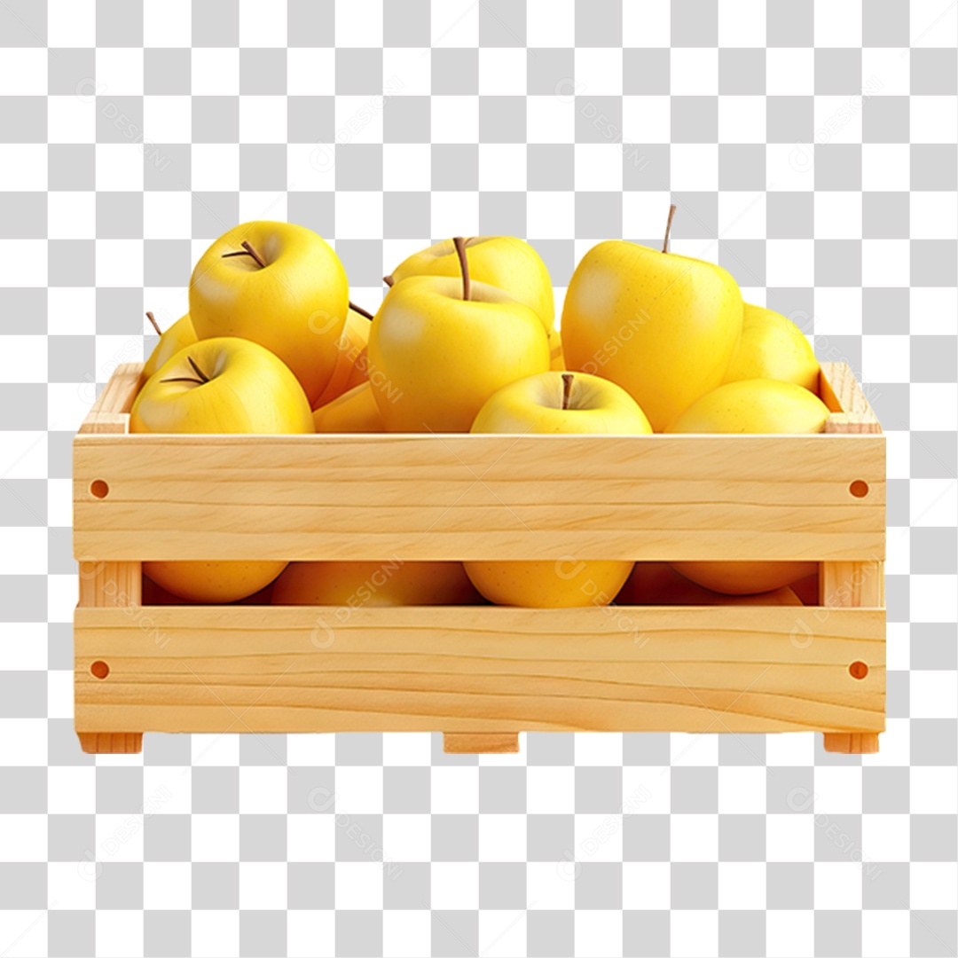 Caixa de Madeira com Verduras Frutas e Legumes PNG Transparente